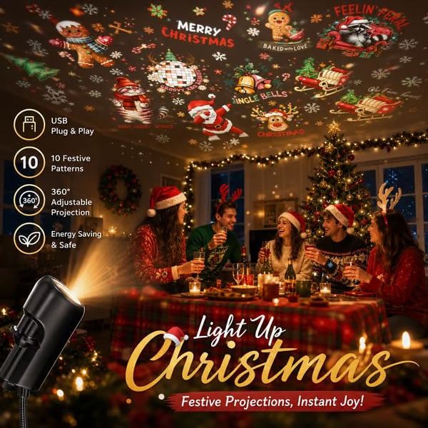 đđ Nattlampa med julprojektion â Plug & Play HD-julprojektorđ