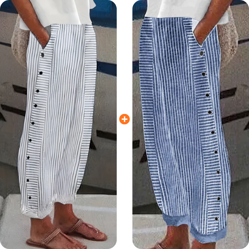 ☀️ 50 % rabatt 🌸Randiga Byxor med Sidfickor – Lätt & Andningsbar för Sommaren 🌿