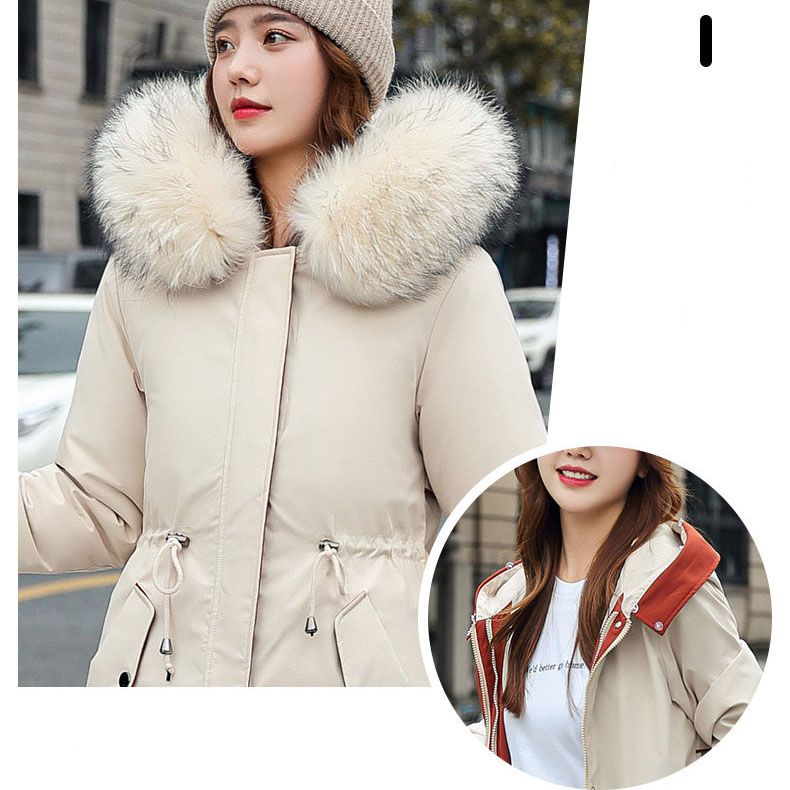 Dam vinterjacka med huva och pälskrage, casual parka✨Garanti för äkthet💖