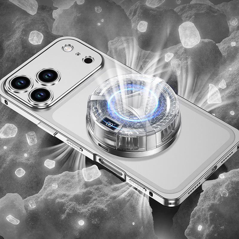 iPhone-skal med bar ram i metall och värmeavledande funktion med sjöhästspänne