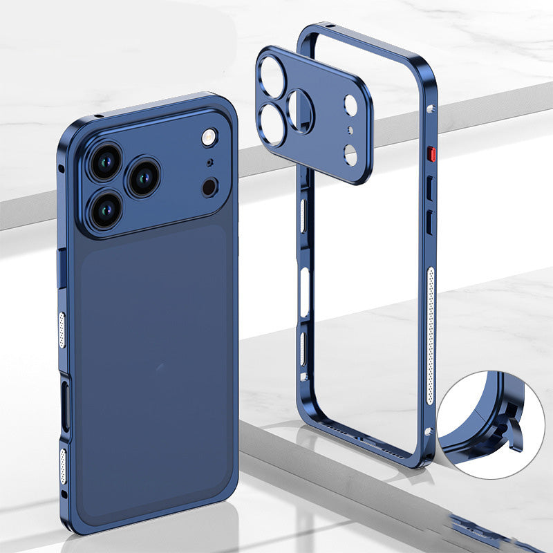 iPhone-skal med bar ram i metall och värmeavledande funktion med sjöhästspänne