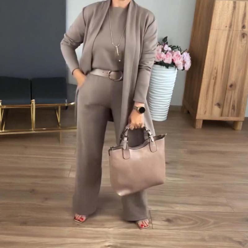 š„Mest populƤrtš„Hemkomfort + Business Elegance LĆ„ng kofta, topp och byxor, 3-delat setš