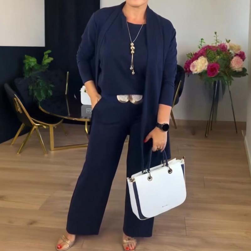 š„Mest populƤrtš„Hemkomfort + Business Elegance LĆ„ng kofta, topp och byxor, 3-delat setš