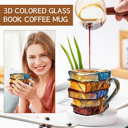 📚 3D-målad bokmugg – Unik glaskaffekopp för läsare och bokälskare🍵