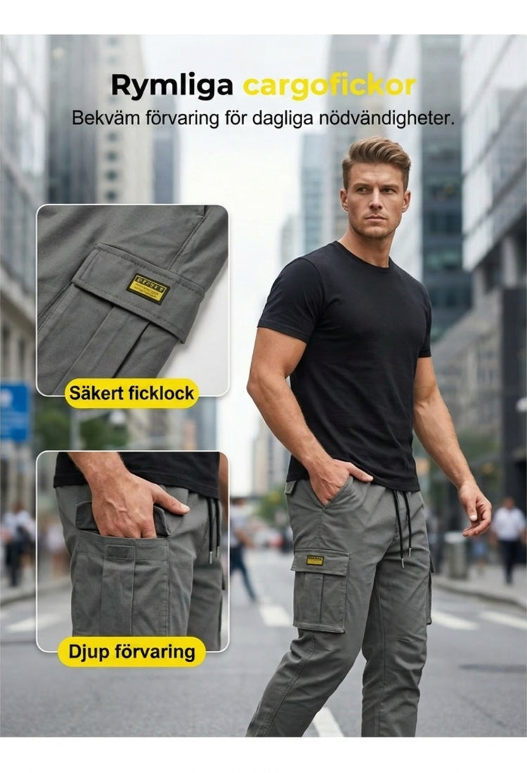 👖50 % RABATT🏃 Arbetsbyxor i fleece | Dragsko i midjan · Slitstarkt polyester · Avsmalnande ben · Flera fickor