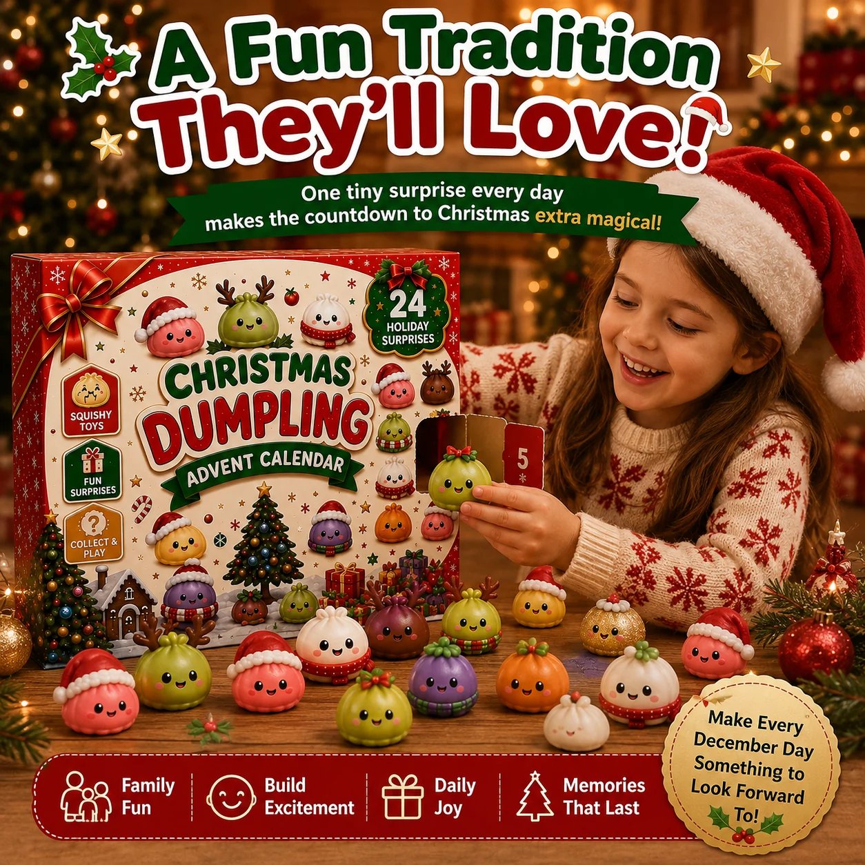 🎅 JULSPECIAL | 24 dagar med mini squishies – Söt adventskalender 2026 med dagliga dumpling-överraskningar