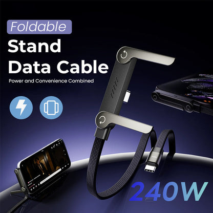 ⚡2-i-1 osynlig laddningskabel – 240W snabbladdningskabel med inbyggt telefonstativ