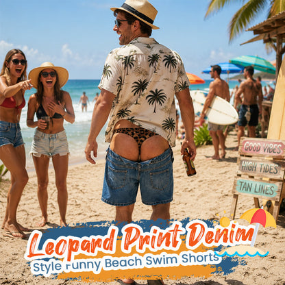 Roliga badshorts i leopardmönster som liknar denim | Originala badshorts med optisk illusion