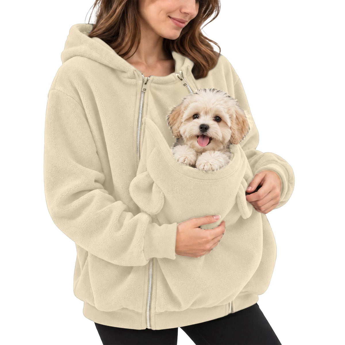 Lös hoodie med känguruficka och dragkedja för husdjur