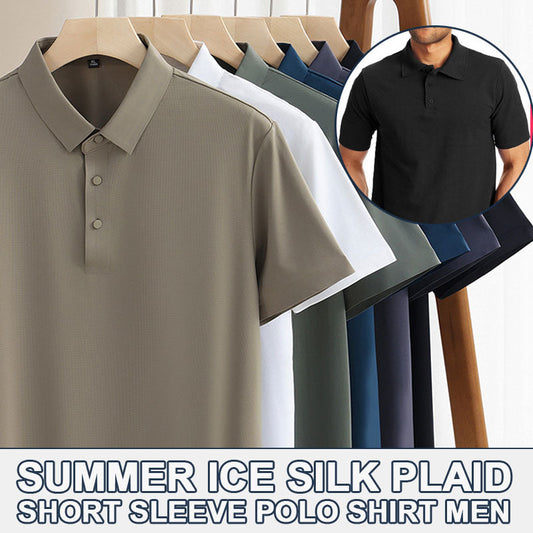 🌬️👕Summer Ice Silk Plaid kortärmad polotröja herr🌿