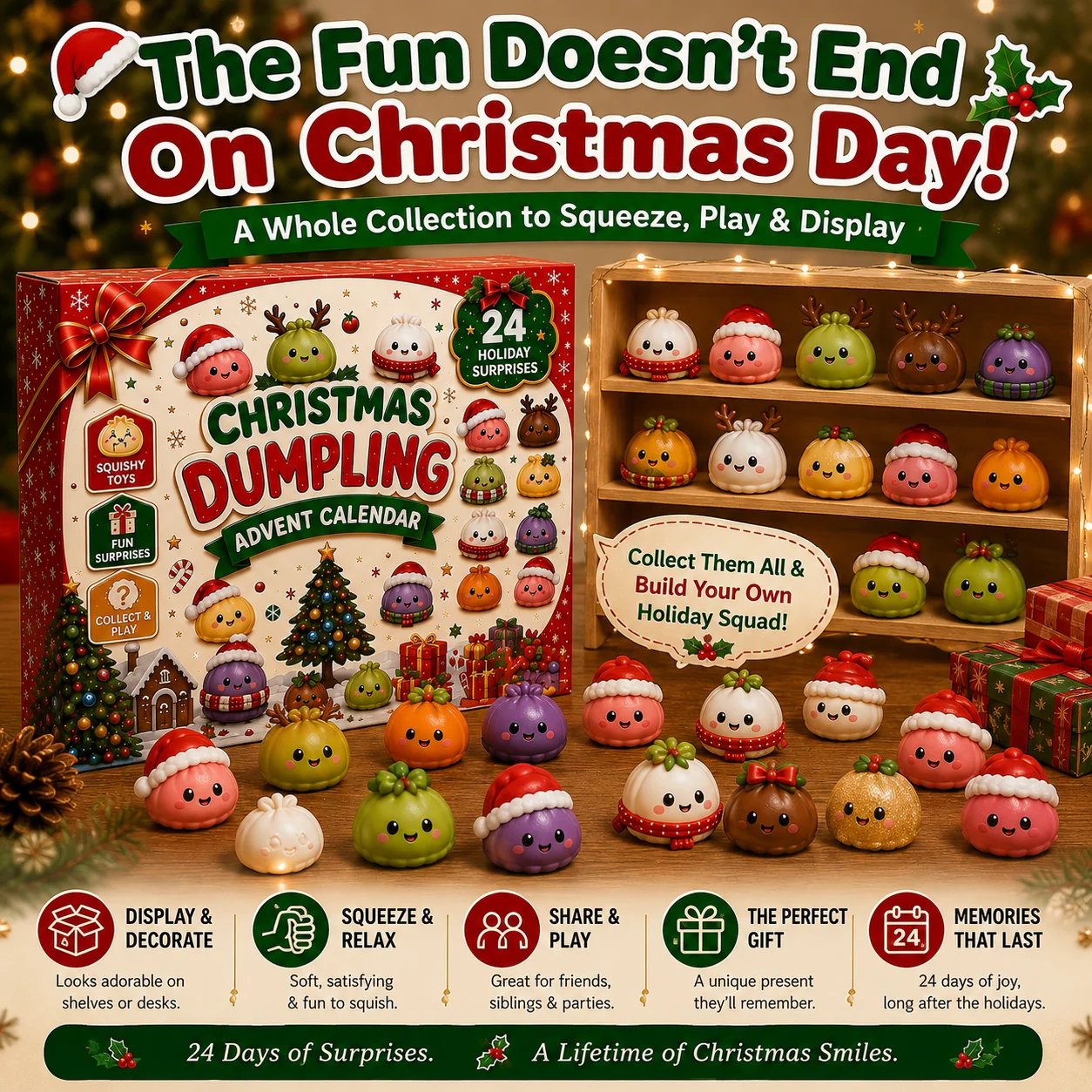 🎅 JULSPECIAL | 24 dagar med mini squishies – Söt adventskalender 2026 med dagliga dumpling-överraskningar