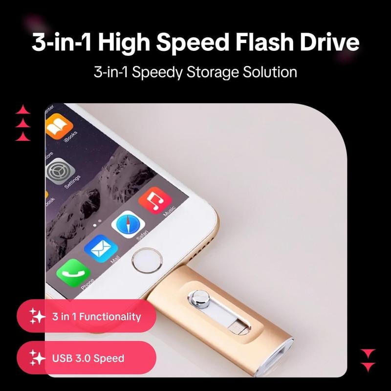 ⚡3-i-1-minne, bärbart höghastighets-USB 3.0-minne, OTG-minne med gratis typ-C-adapter för Android-telefoner/PC och fler enheter