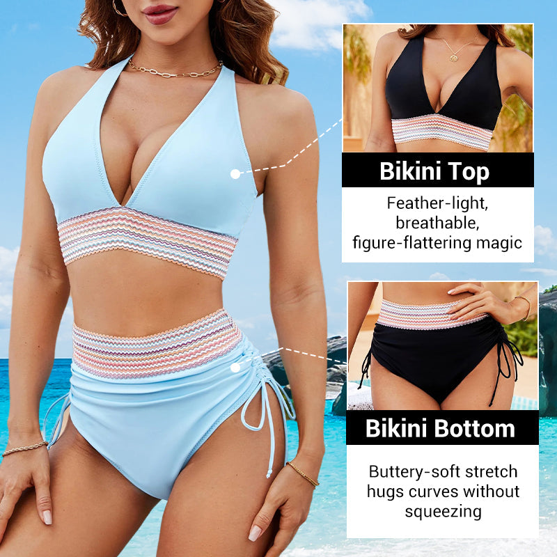 ✈️Köp 2 få fri frakt🔥Sommarrea 49% RABATT💥👙Bikineset med magkontroll och färgblock