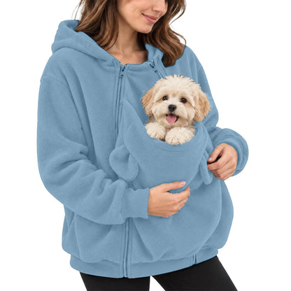 Lös hoodie med känguruficka och dragkedja för husdjur