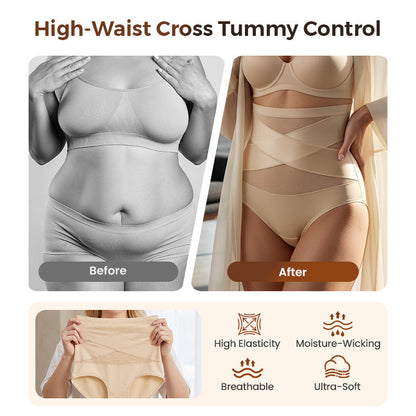 🌸Sista dagen - Köp en, få tre gratis✨ Högmidjade plus size-underkläder med korsvis magkontroll