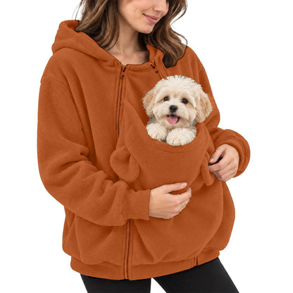 Lös hoodie med känguruficka och dragkedja för husdjur