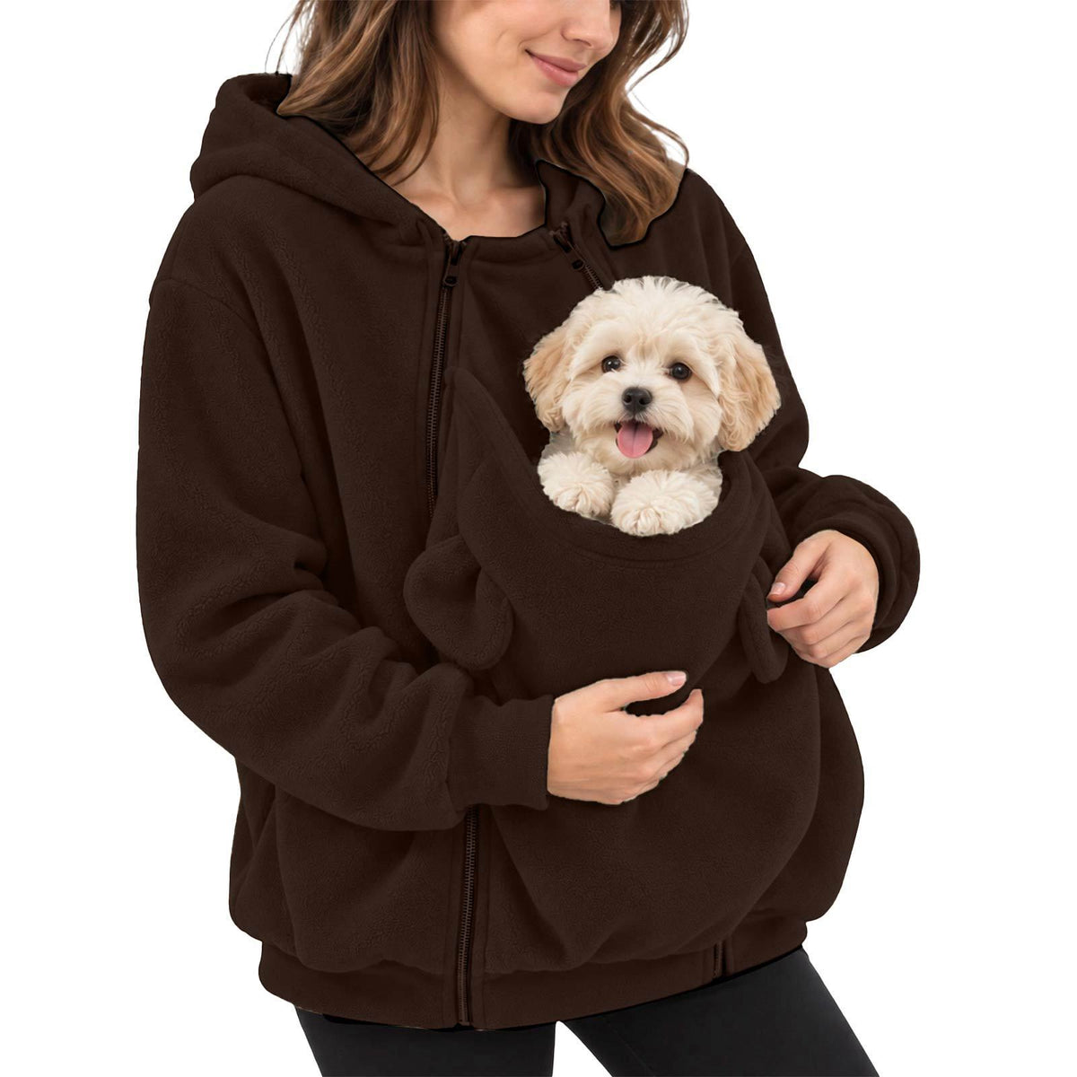 Lös hoodie med känguruficka och dragkedja för husdjur