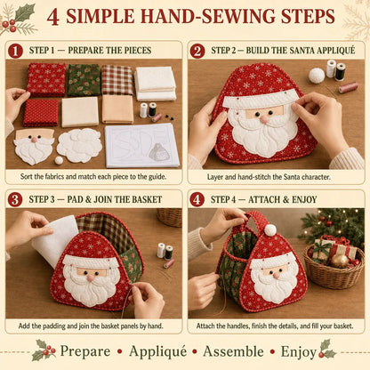 ⭐🎉🎄 Julkaraktär quiltad bärkorg | Vadderade patchworktyger, skiktad applikation och mjukt bärhandtag i DIY-sats eller färdiga stilar 🎁✨
