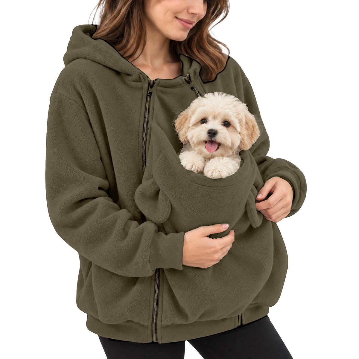 Lös hoodie med känguruficka och dragkedja för husdjur