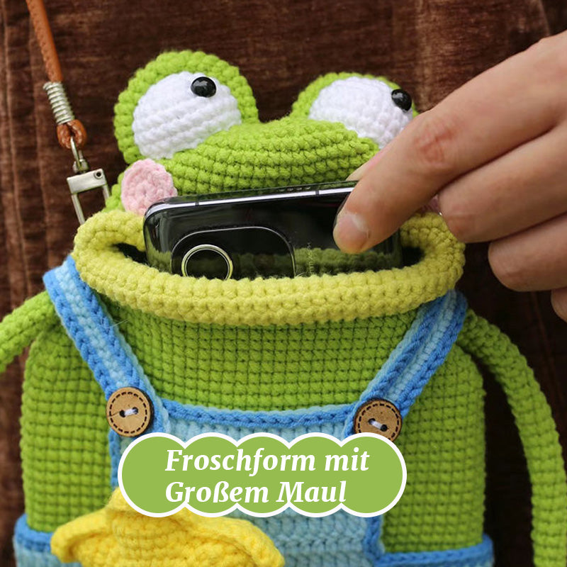 DIY-virkad axelväska med stor grodmun