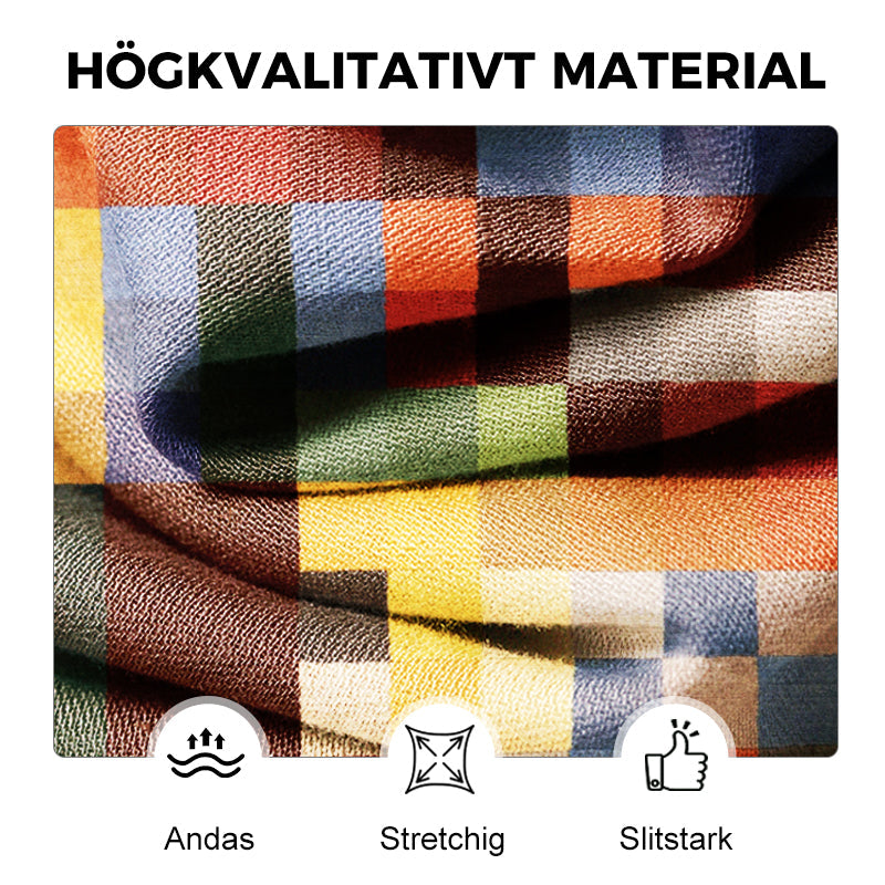 ✈️2ST = FRAKTFRIET✈️Unisex Simple Rainbow Color Plaid Vintage Printed Lapel Långärmad skjorta med fickor