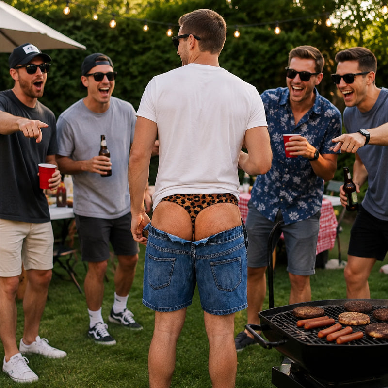 Roliga badshorts i leopardmönster som liknar denim | Originala badshorts med optisk illusion