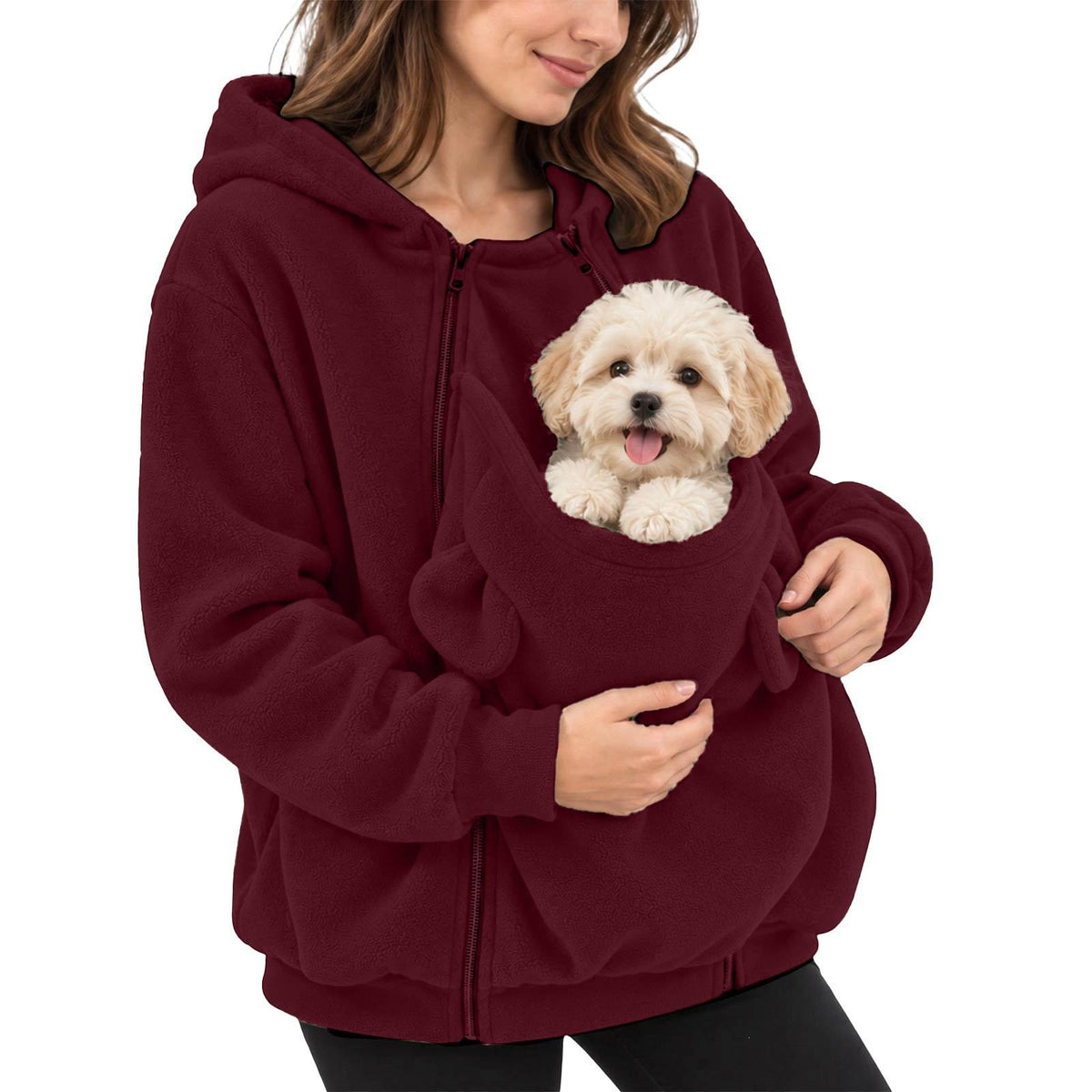 Lös hoodie med känguruficka och dragkedja för husdjur