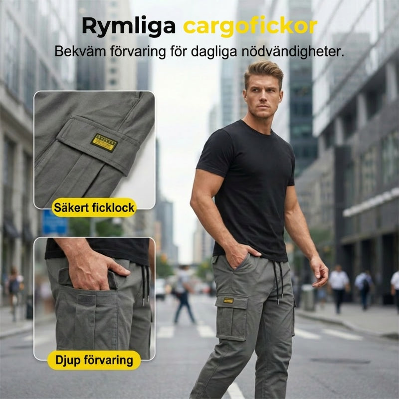 👖50 % RABATT🏃 Arbetsbyxor i fleece | Dragsko i midjan · Slitstarkt polyester · Avsmalnande ben · Flera fickor