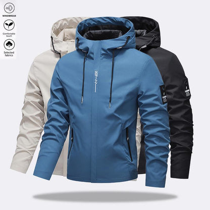 🎁Nyhet 50% RABATT💥Herrarnas Enfärgade Vattentäta Vindtäta Hoodie-Jacka med Dragsko och Dragkedja