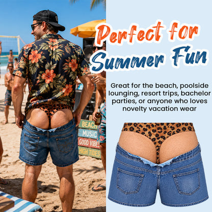 Roliga badshorts i leopardmönster som liknar denim | Originala badshorts med optisk illusion