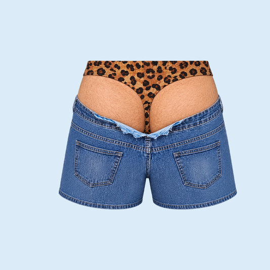 Roliga badshorts i leopardmönster som liknar denim | Originala badshorts med optisk illusion