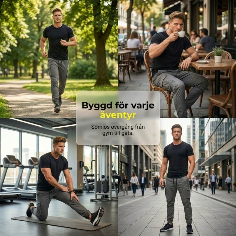 👖50 % RABATT🏃 Arbetsbyxor i fleece | Dragsko i midjan · Slitstarkt polyester · Avsmalnande ben · Flera fickor