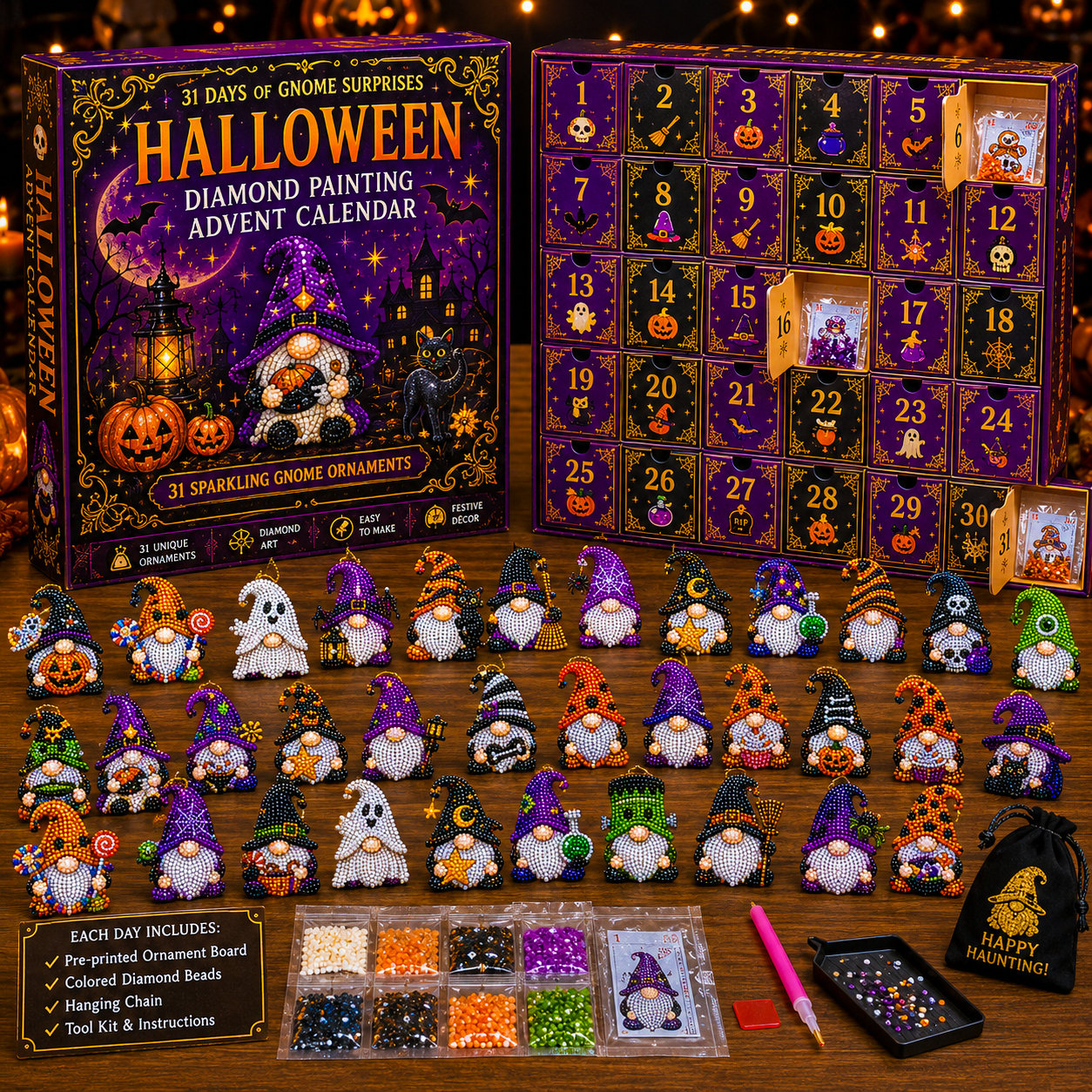 🎃✨ 31 dagars gnomöverraskningar Halloween Diamond Painting Adventskalender