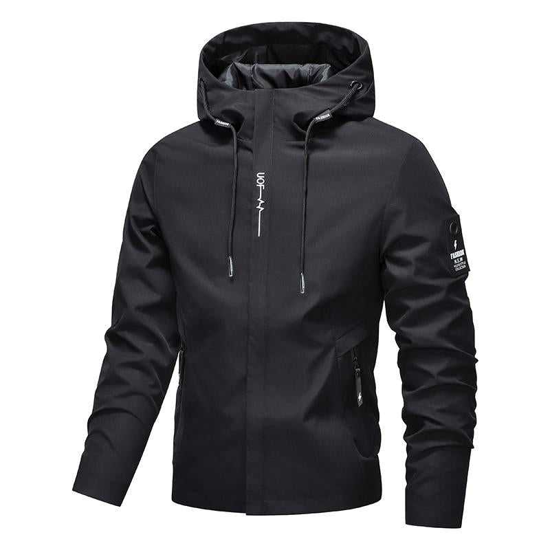 🎁Nyhet 50% RABATT💥Herrarnas Enfärgade Vattentäta Vindtäta Hoodie-Jacka med Dragsko och Dragkedja