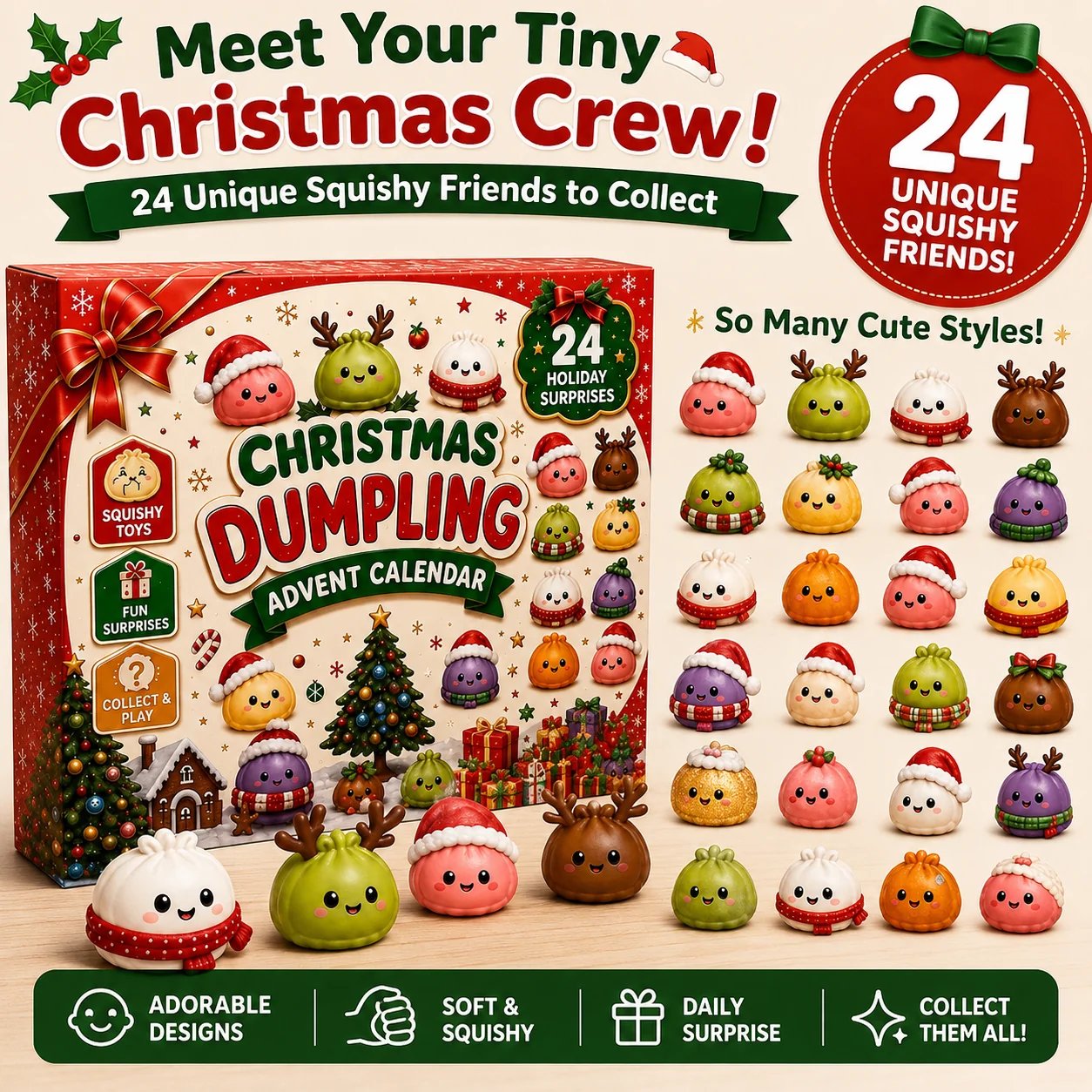 🎅 JULSPECIAL | 24 dagar med mini squishies – Söt adventskalender 2026 med dagliga dumpling-överraskningar