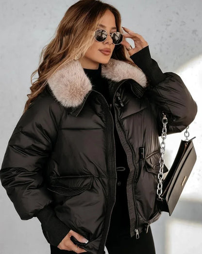 🔥Heta erbjudanden - Snygg kort dunjacka med fluffig krage för kvinnor