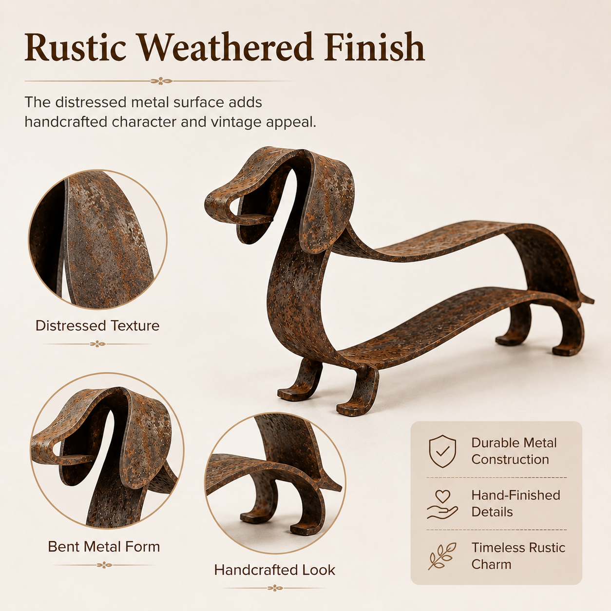 Rustik metallskulptur av en tax