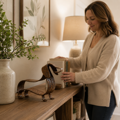 Rustik metallskulptur av en tax