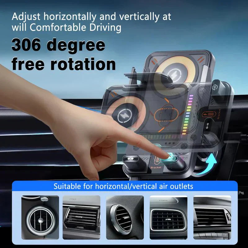 Smart 2-i-1 automatisk roterande biltelefonhållare och trådlös laddare