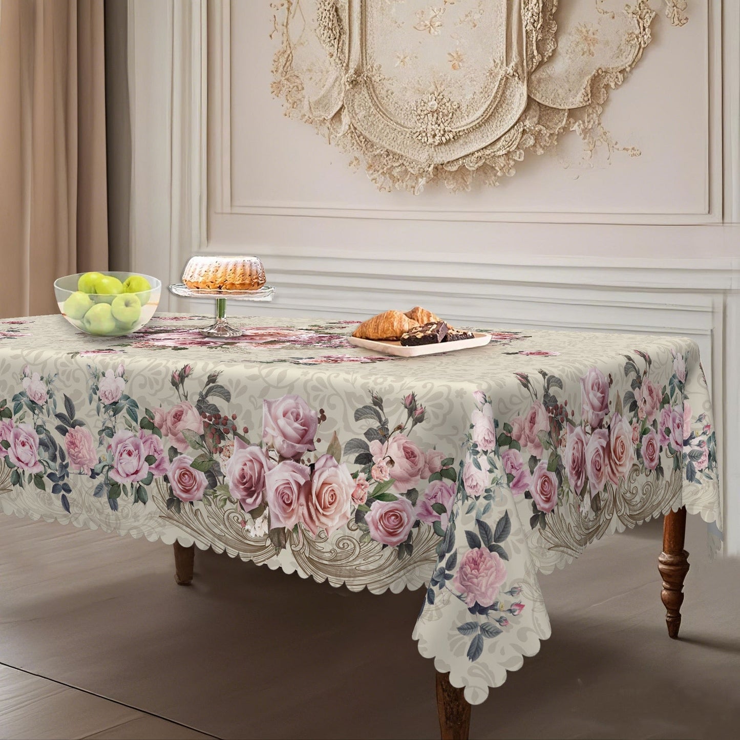 📢📢50 % rabatt – Mexikansk blommig duk med festongkant 🌸✨ Exotisk elegans och fläcktålighet!