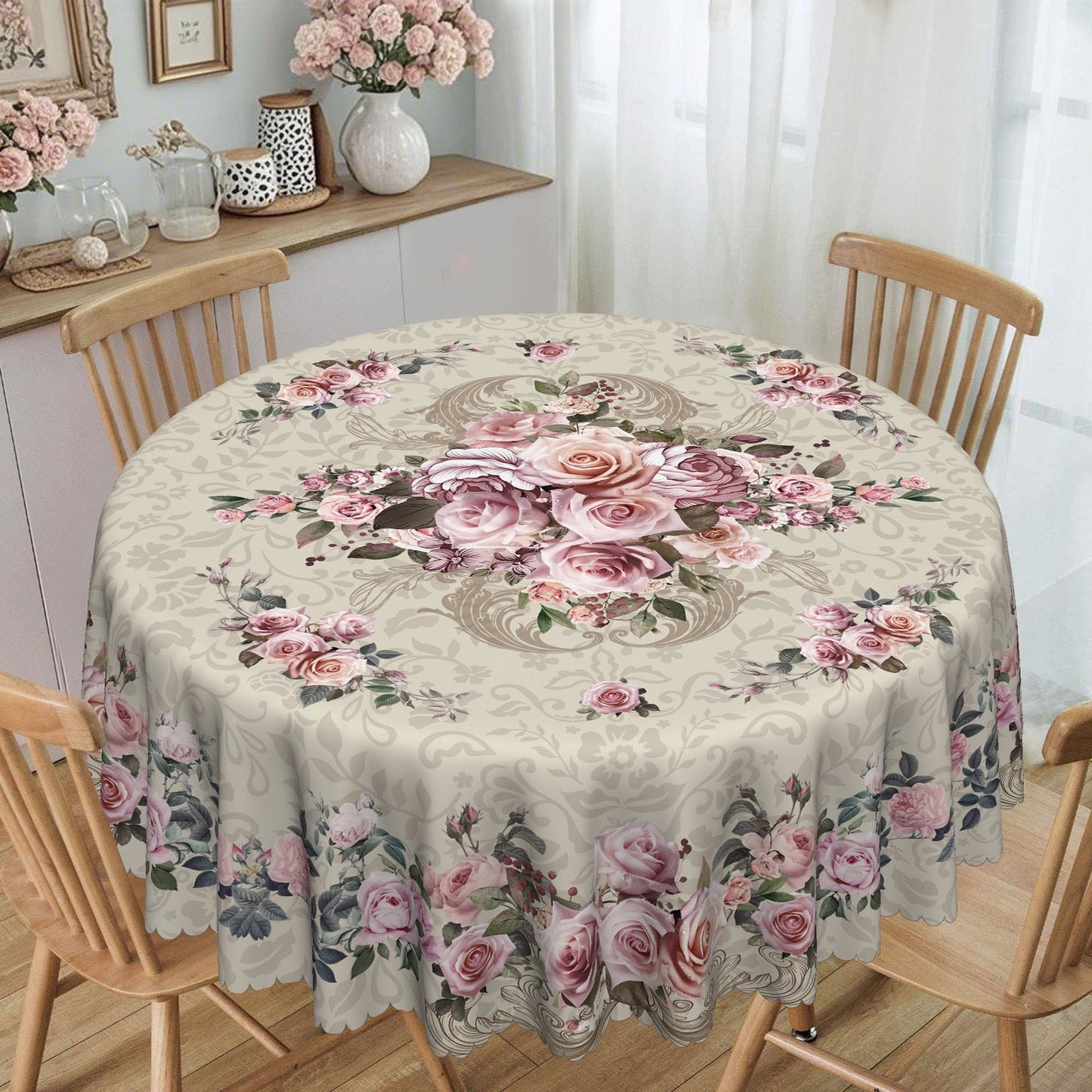 📢📢50 % rabatt – Mexikansk blommig duk med festongkant 🌸✨ Exotisk elegans och fläcktålighet!