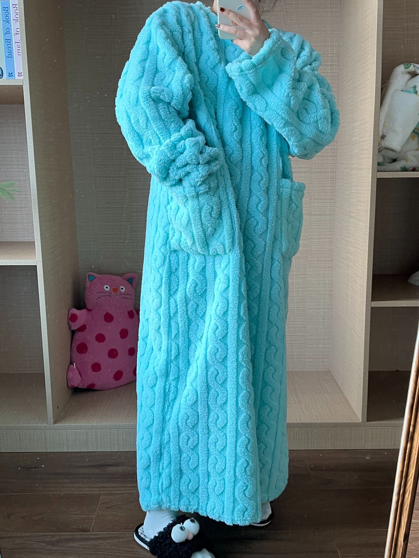 💟En varm present🎀Vinterkläder i korallrosa sammet🔥