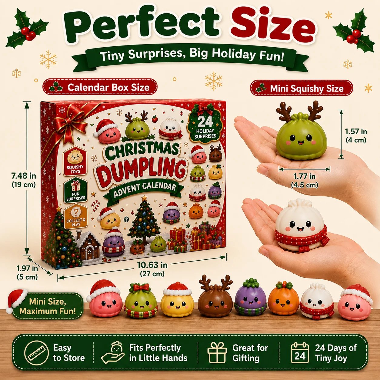 🎅 JULSPECIAL | 24 dagar med mini squishies – Söt adventskalender 2026 med dagliga dumpling-överraskningar