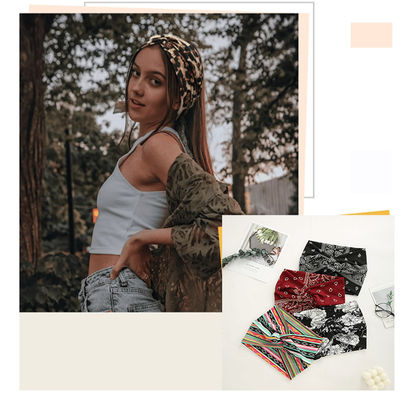 Boho-stil & paisleymönstrat hårband Brett elastiskt hårband
