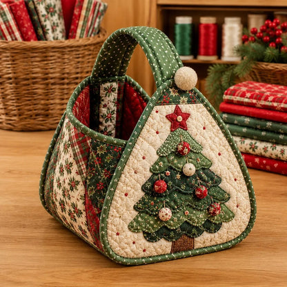 ⭐🎉🎄 Quiltad julkaraktärsbärkorg | Vadderade patchworktyger, lagerlagd applikation & mjukt bärhandtag i DIY-kit eller färdiga stilar 🎁✨