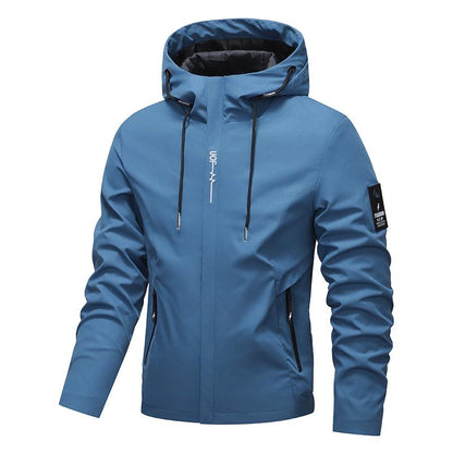 🎁Nyhet 50% RABATT💥Herrarnas Enfärgade Vattentäta Vindtäta Hoodie-Jacka med Dragsko och Dragkedja