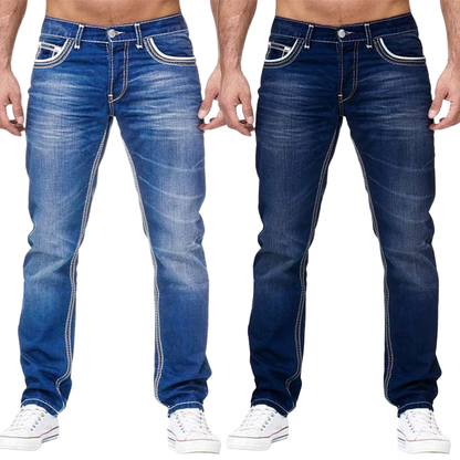 Herrjeans med hög elasticitet och dubbla sömmar