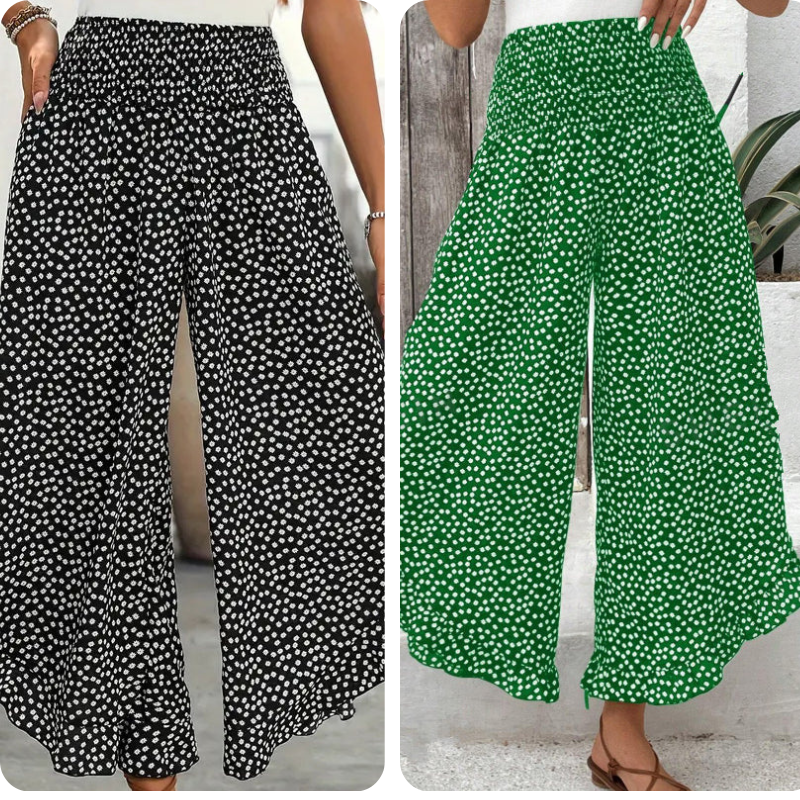 🔥 50 % rabatt idag! Flödande dambyxor med hög midja och vida ben – smalande, bekväma och eleganta