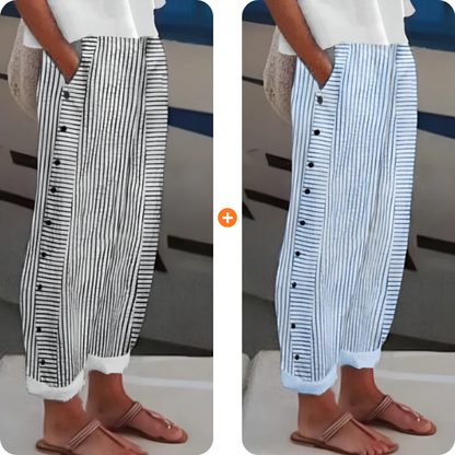 ☀️ 50 % rabatt 🌸Randiga Byxor med Sidfickor – Lätt & Andningsbar för Sommaren 🌿