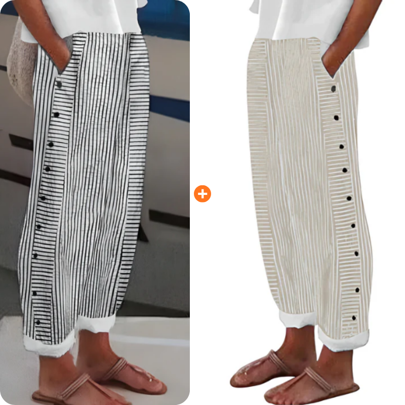 ☀️ 50 % rabatt 🌸Randiga Byxor med Sidfickor – Lätt & Andningsbar för Sommaren 🌿